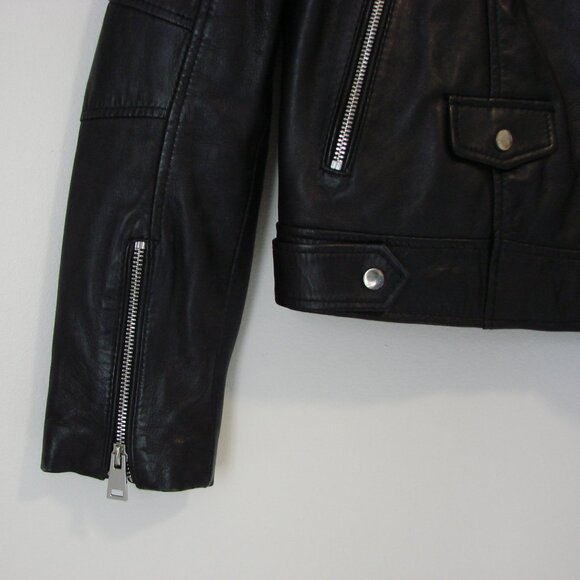 ZARA Black Faux Leather Moto Jacket Bomber Zippers Soft Size Small - Picture 9 of 12